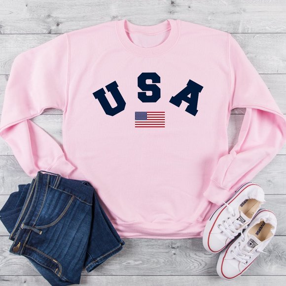 Tops - Pink USA Flag unisex crewneck sweatshirt NEW